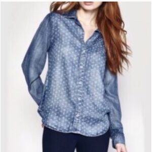 Cloth and Stone | Blue Printed Denim Button-down Top | XS